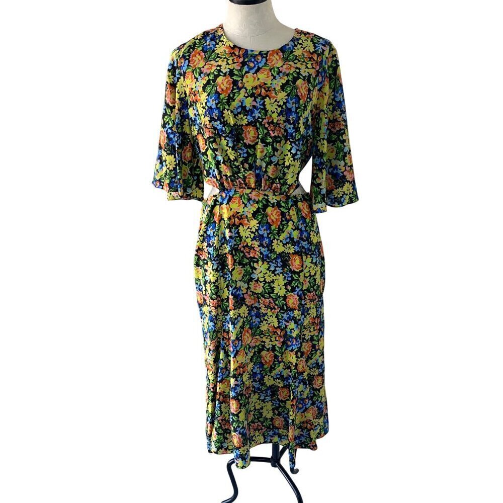 Les Reveries Womens Dress Size 10 Multicolor Flutter Sleeve Wrap Floral New